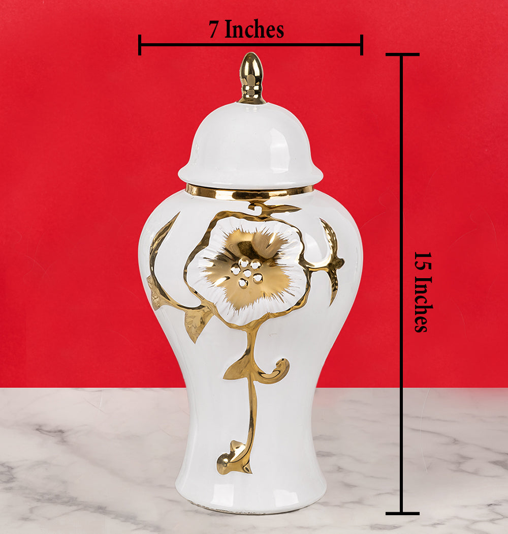 Verdant Gold Harmony Ceramic Vase & Showpiece – Medium