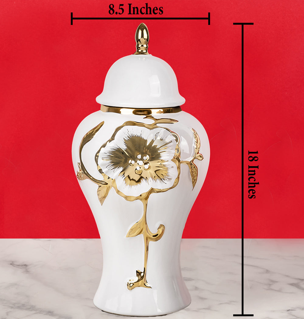 Verdant Gold Harmony Decorative Ceramic Vase & Showpiece - Big