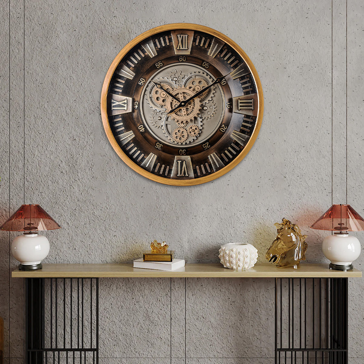 Svelte Seconds Luxury Designer Wall Clock For Living Room With Moving Gear Mechanism Buy Wall Clock Online (Steel Body)