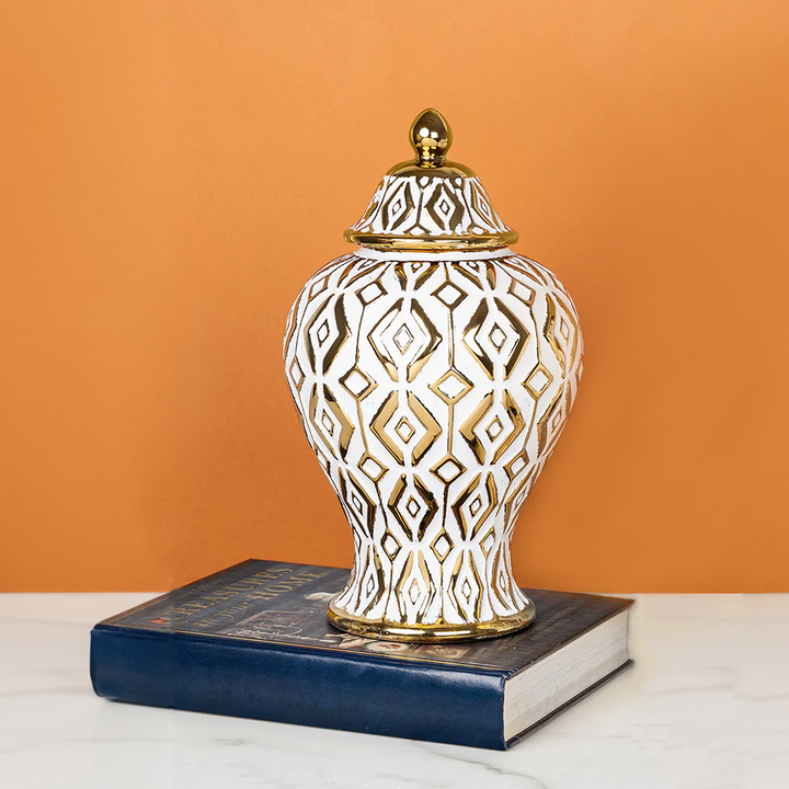 Golden Tranquility Ceramic Vase & Decorative Showpiece - Medium