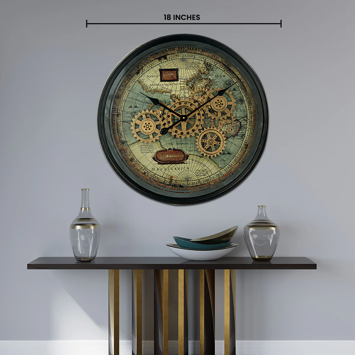 Timeless Tradition Luxury Designer Wall Clock For Living Room With Moving Gear Mechanism Buy Wall Clock Online - Medium (Steel Body)