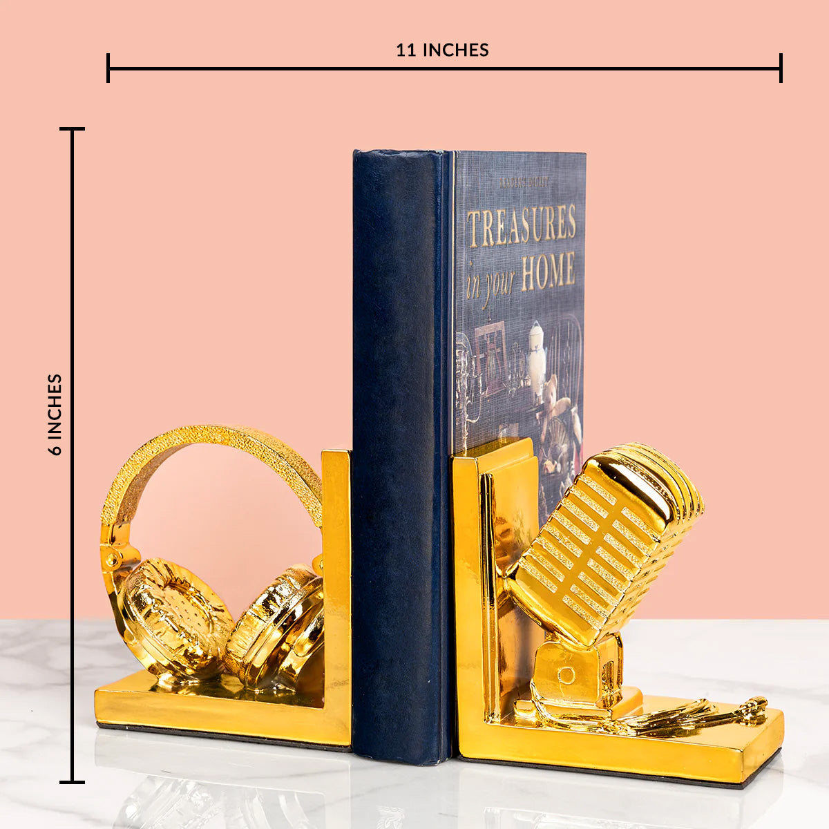 Golden Mic and Headphone Bookend & Home Decoration Items