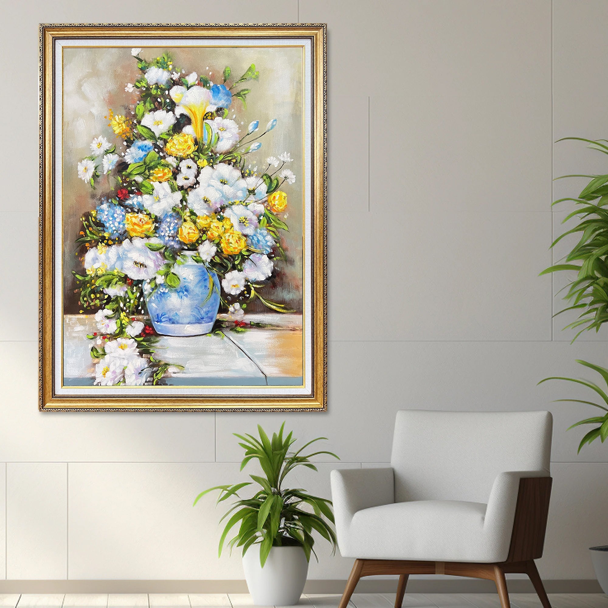 Springtime Bliss 100% Decorative Hand painting for Home Decor (With Outer Floater Frame) (34x45.5 Inches)