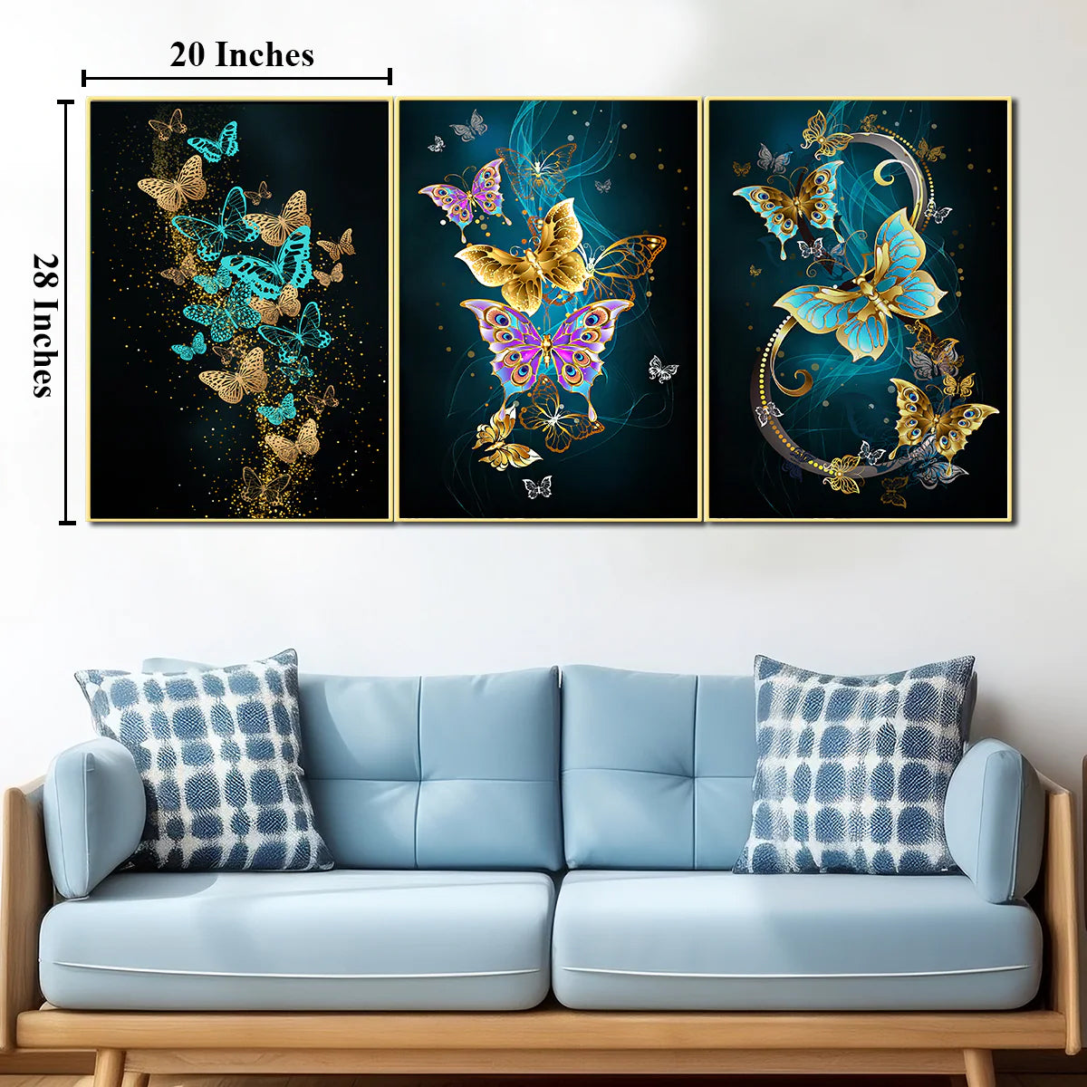 3 Panel Royal Butterflies Framed Canvas Wall Paintings