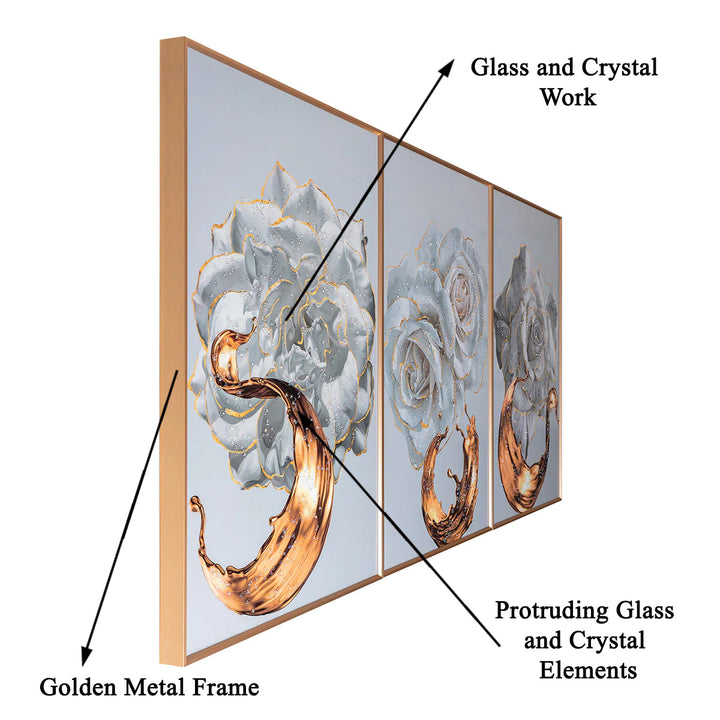 Forest Floral Perspective Framed Crystal Glass Wall Decor Paintings for Home - Set of 3