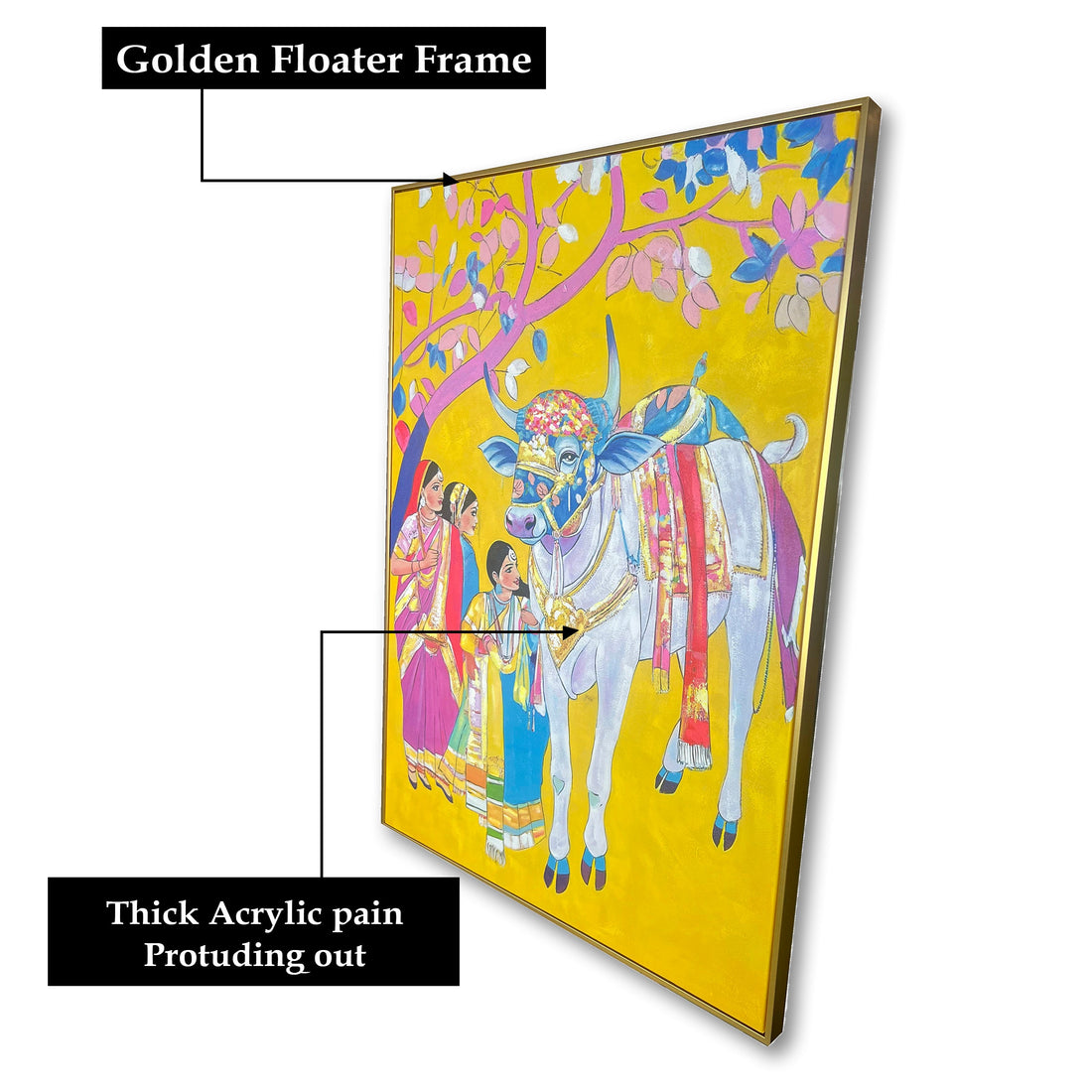 Palki Of Tradition Hand Painted Wall Paintings For Home (With Outer Floater Frame) (47 x 36 Inches)