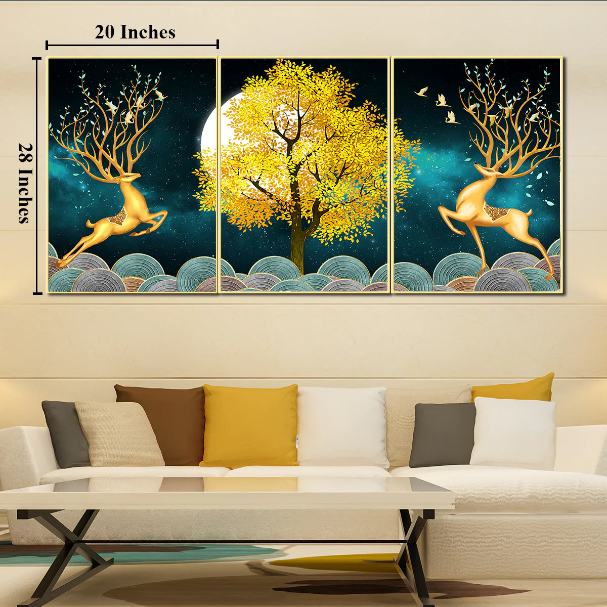 Royal Reindeers Framed Canvas Wall Decor Paintings - Set of 3