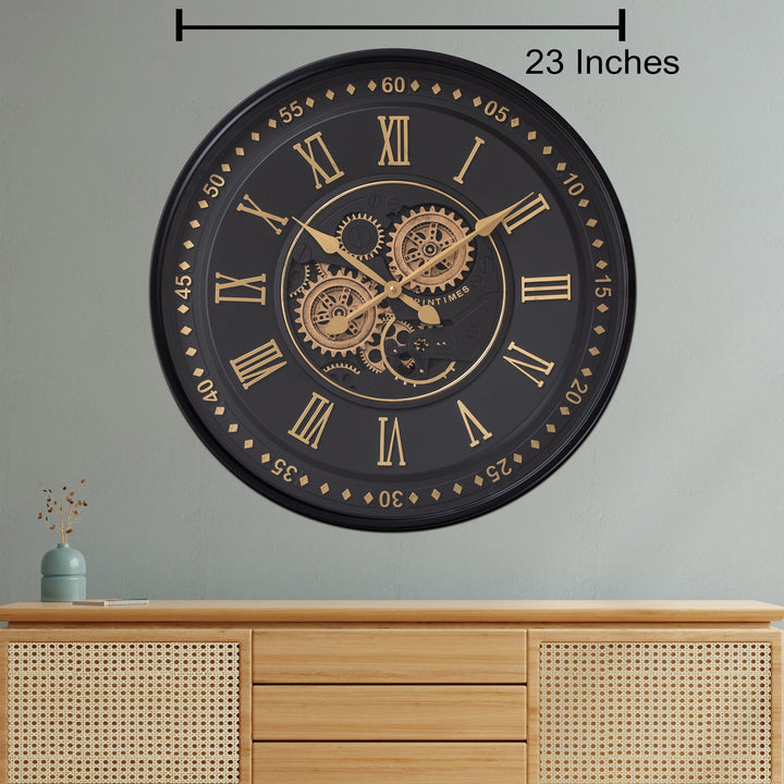 Midnight Dial Luxury Designer Wall clocks for the Home With Moving Gear Mechanism (Steel Body)