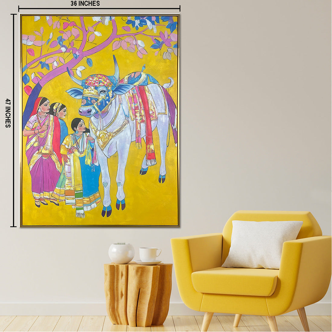 Palki Of Tradition Hand Painted Wall Paintings For Home (With Outer Floater Frame) (47 x 36 Inches)