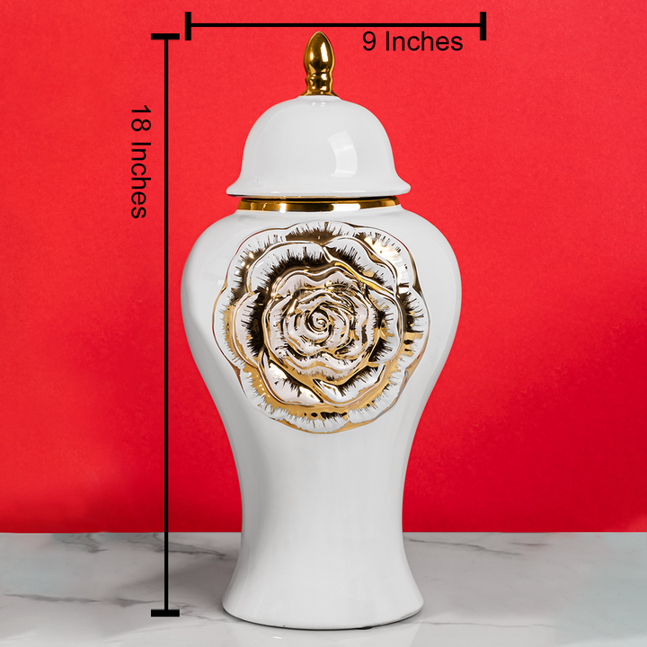 Golden Floral Elegance Ceramic Vase & Home Decoration Items - Big