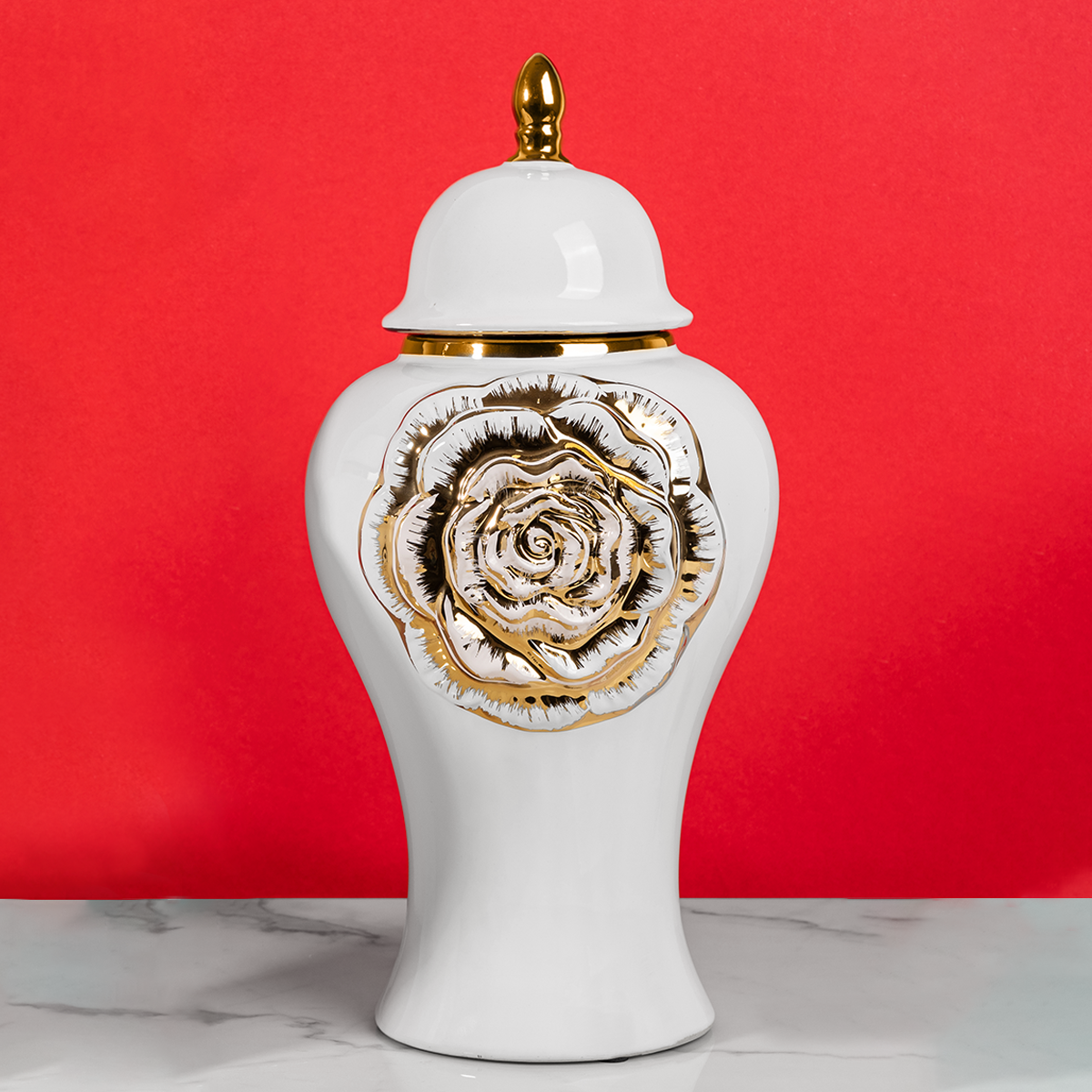 Golden Floral Elegance Ceramic Vase & Home Decoration Items - Big