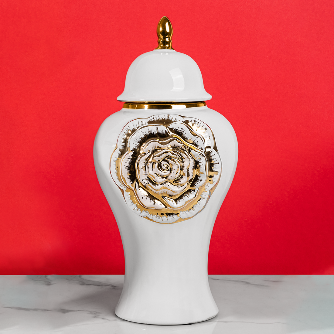 Golden Floral Elegance Ceramic Vase & Home Decoration Items - Big