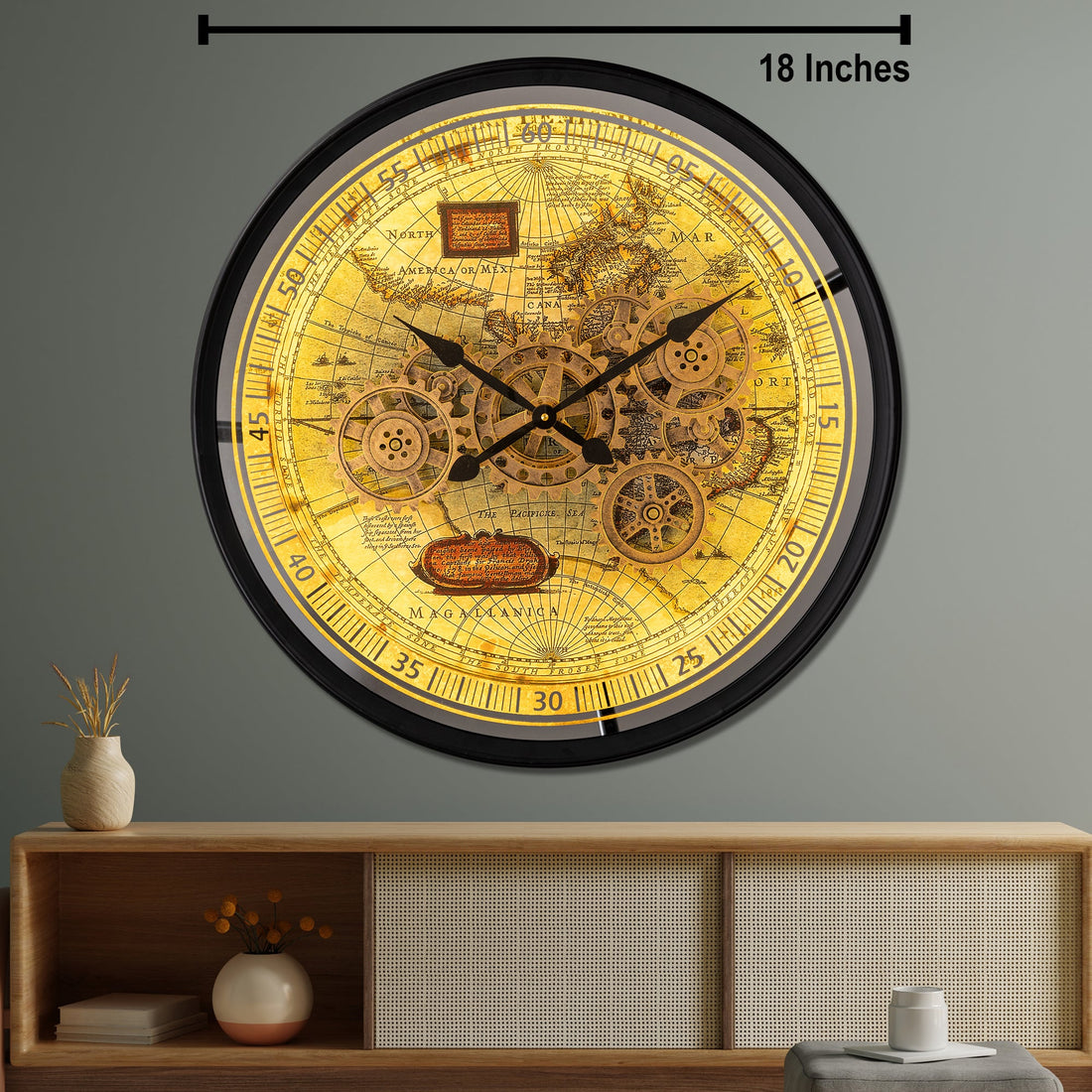 Timeless Tradition Luxury Designer Wall Clocks for the Home With Moving Gear Mechanism Buy Wall Clock Online - Medium (Steel Body) (With Light & Remote)