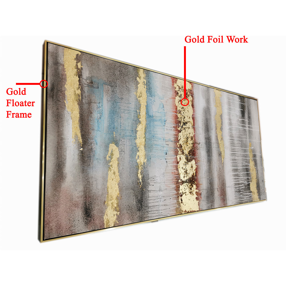 The Grand Canyon Pink and Gold Foil Abstract 100% Hand Painted Wall Painting (With Outer Floater Frame) (56 x 28 Inches)