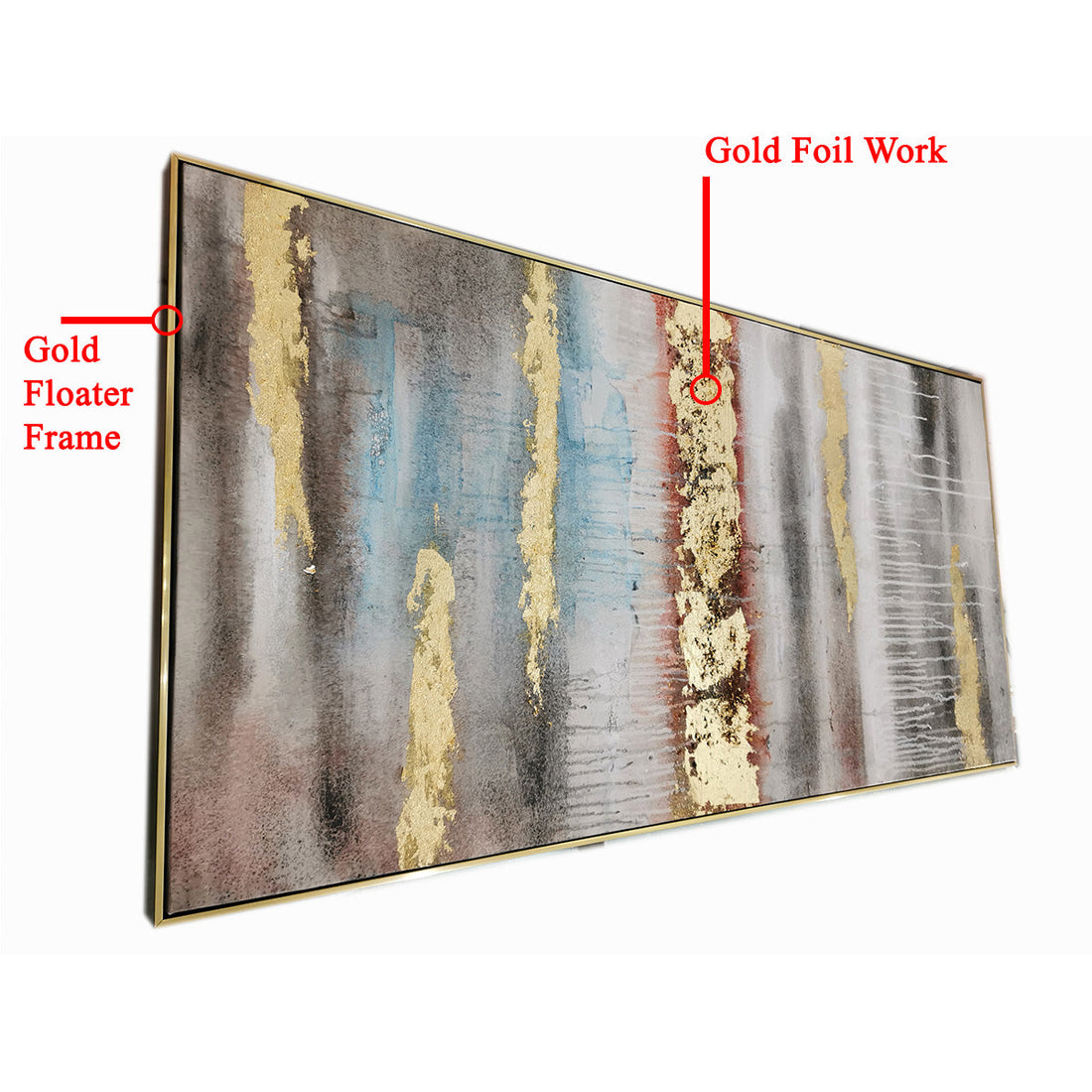 The Grand Canyon Pink and Gold Foil Abstract 100% Hand Painted Wall Painting (With Outer Floater Frame) (56 x 28 Inches)