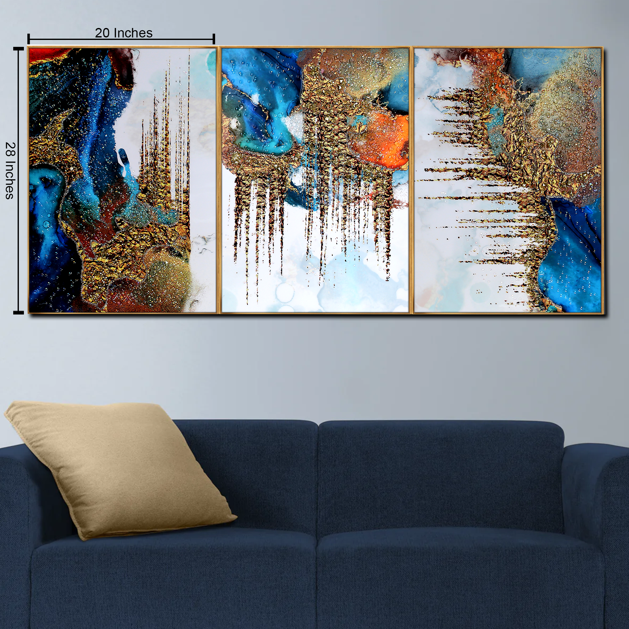 Aurora Spectrum Symphony Crystal Glass Wall Paintings abstract - Set Of 3