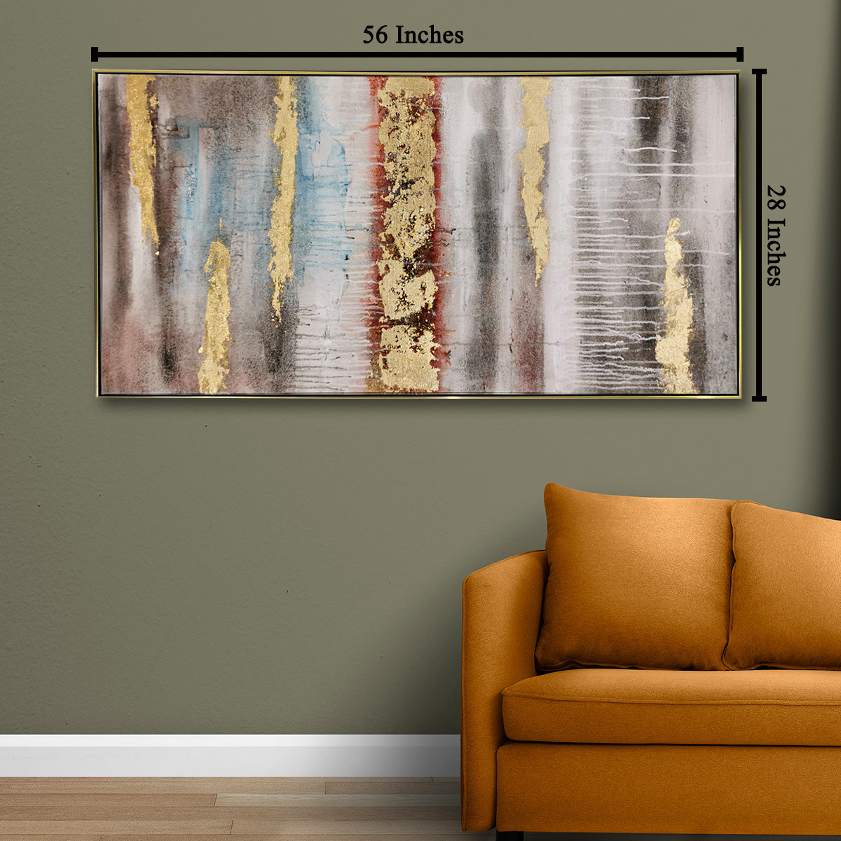 The Grand Canyon Pink and Gold Foil Abstract 100% Hand Painted Wall Painting (With Outer Floater Frame) (56 x 28 Inches)