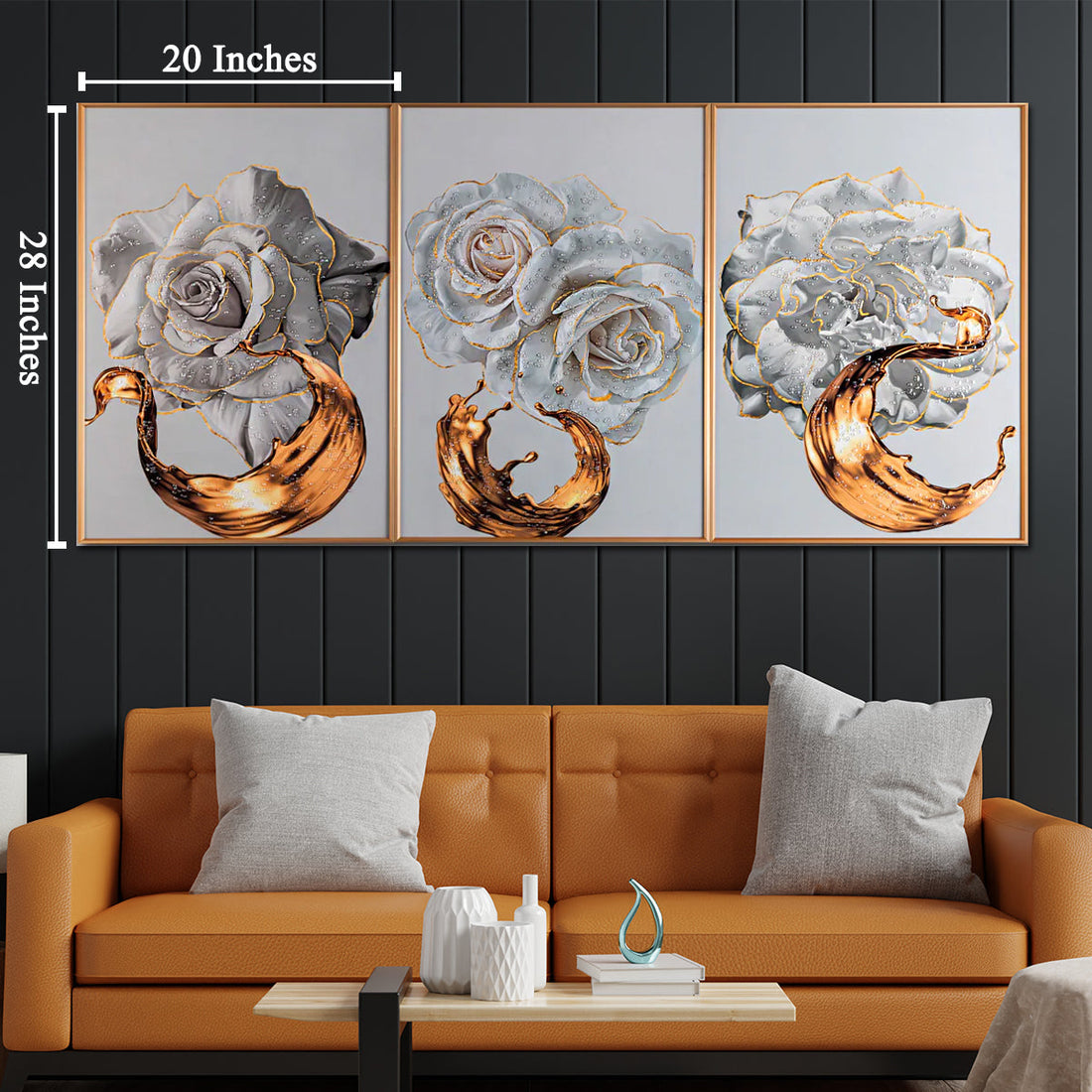 Forest Floral Perspective Framed Crystal Glass Wall Decor Paintings for Home - Set of 3