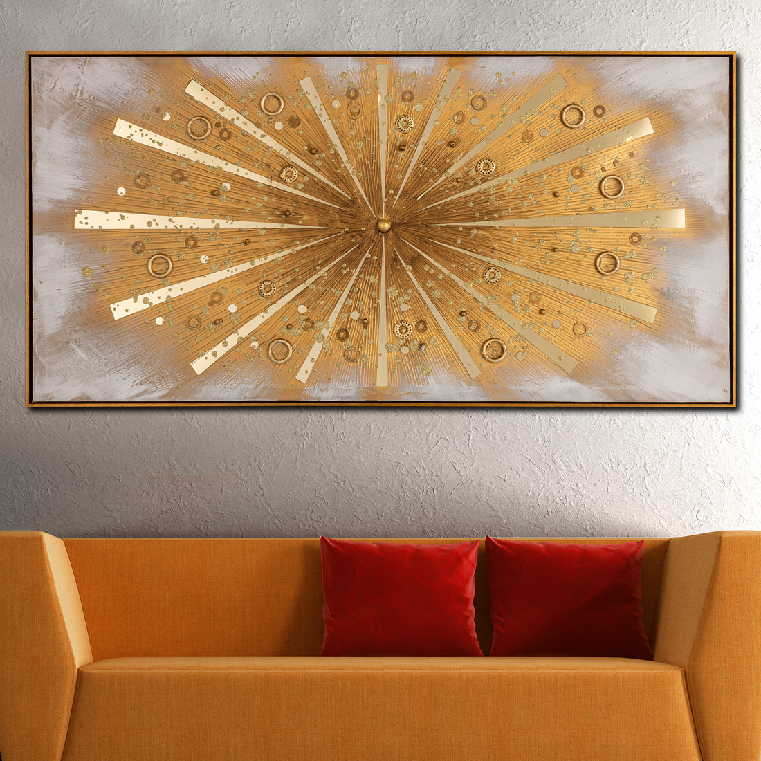 Luminous Fusion Golden Rays 100% Hand Painted Wall Painting for Home & Wall Decor Online Paintings