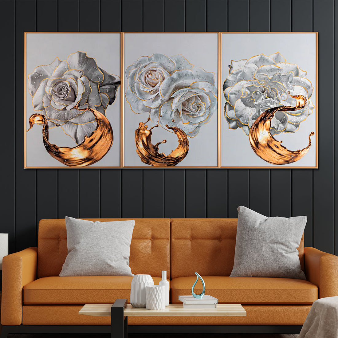 Forest Floral Perspective Framed Crystal Glass Wall Decor Paintings for Home - Set of 3