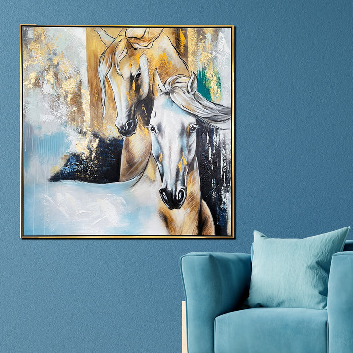 Horse Zenith 100% Hand Painted Wall Art Painting  & Wall Decor Item (With outer Floater Frame) (40 x 40 Inches)