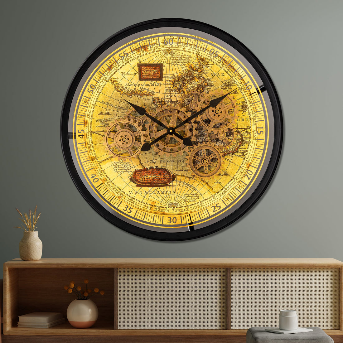 Timeless Tradition Luxury Designer Wall Clocks for the Home With Moving Gear Mechanism Buy Wall Clock Online - Medium (Steel Body) (With Light & Remote)