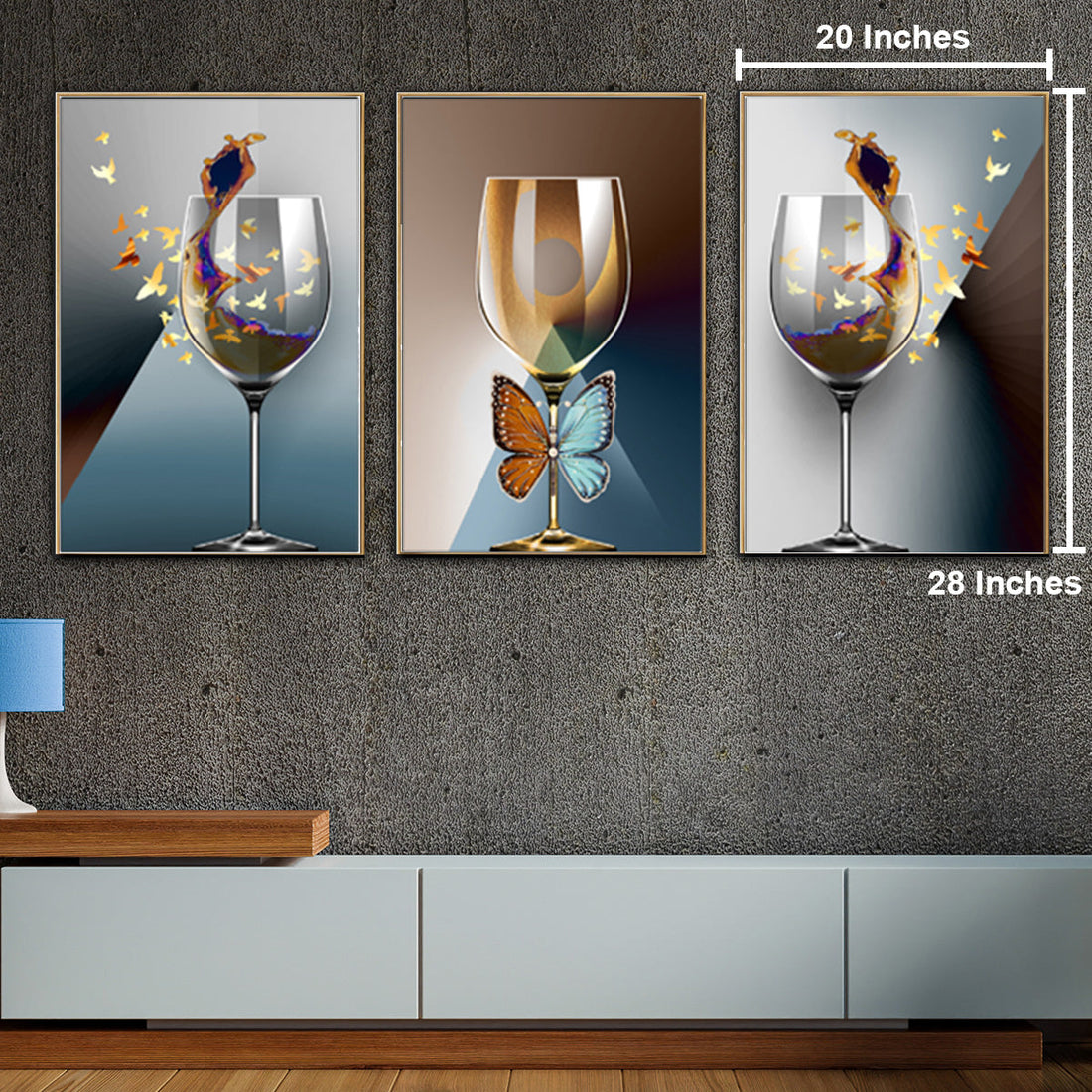 Strokes of Perfection Framed Canvas Wall Art - Set of 3 (Golden Frame )