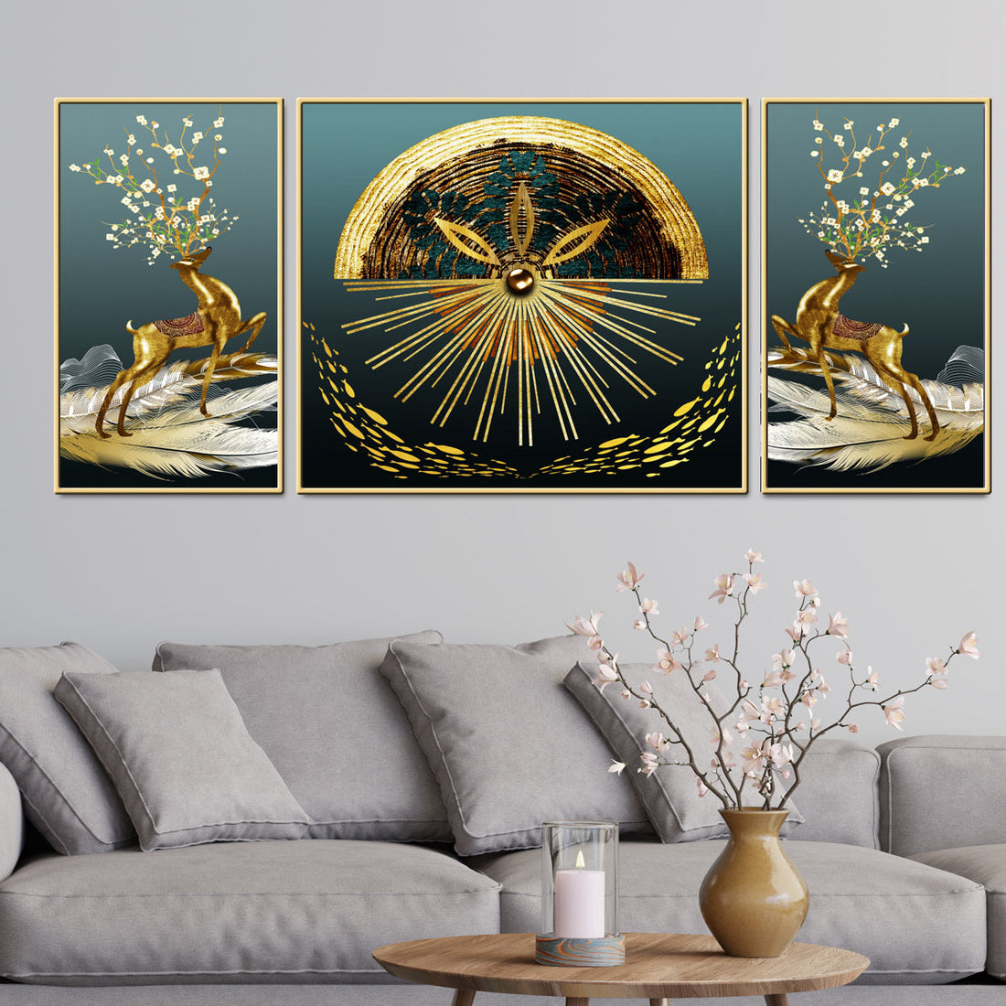 Danville Alluring Reindeers Framed Canvas Wall Paintings