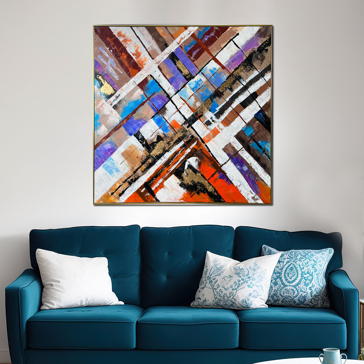 Blissful Brushstrokes  Hand wall Painting For Home (With outer Floater Frame) (40 x 40 Inches)