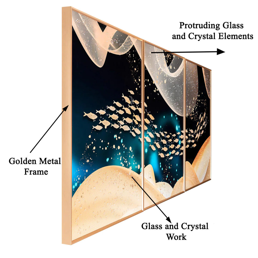 Ode to Joy Framed Crystal Glass Decorative Colorful Wall Painting for Home Wall - Set of 3