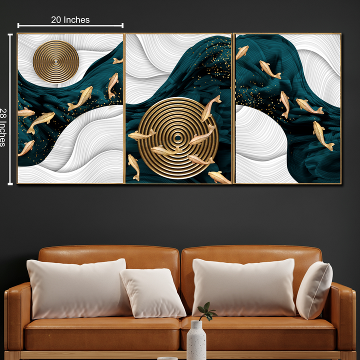 Golden Mystique Framed Canvas Wall painting Bedroom - Set of 3 (B)