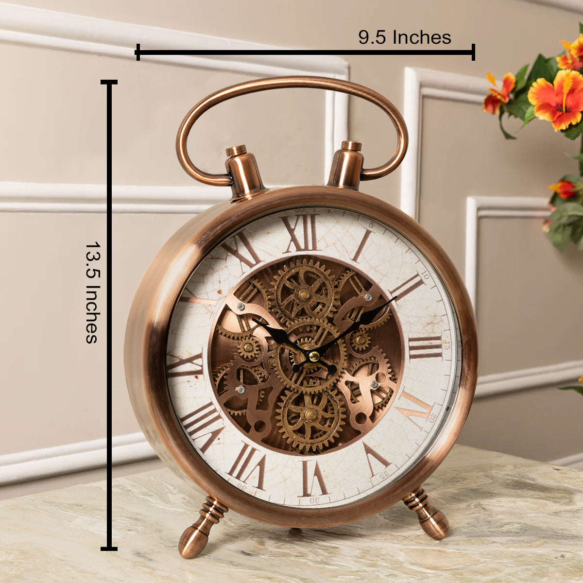Antique Motion uxury Designer Table Clock With Moving Gear Mechanism Buy Table Clock Online (Steel Body)