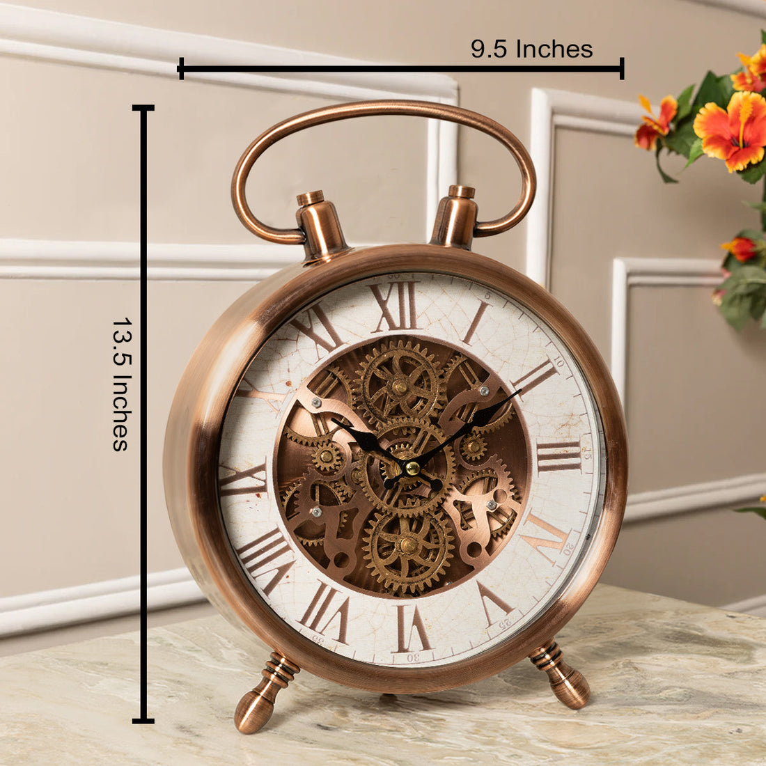 Antique Motion uxury Designer Table Clock With Moving Gear Mechanism Buy Table Clock Online (Steel Body)