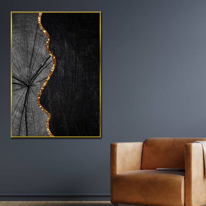Black & Gold Abstract Framed Canvas Wall Art (R)