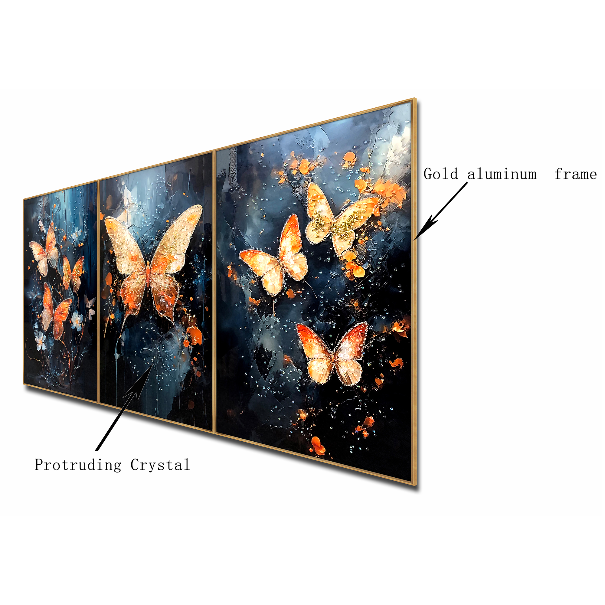 Ethereal Butterfly Wings Crystal Glass Online paintings - Set Of 3