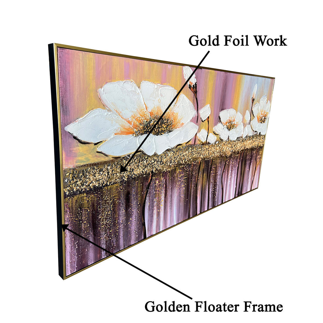 Whispered Euphoria Hand painted Decorative Wall Painting Art (With Golden Outer Floater Frame frame) (56 x 28 Inches)