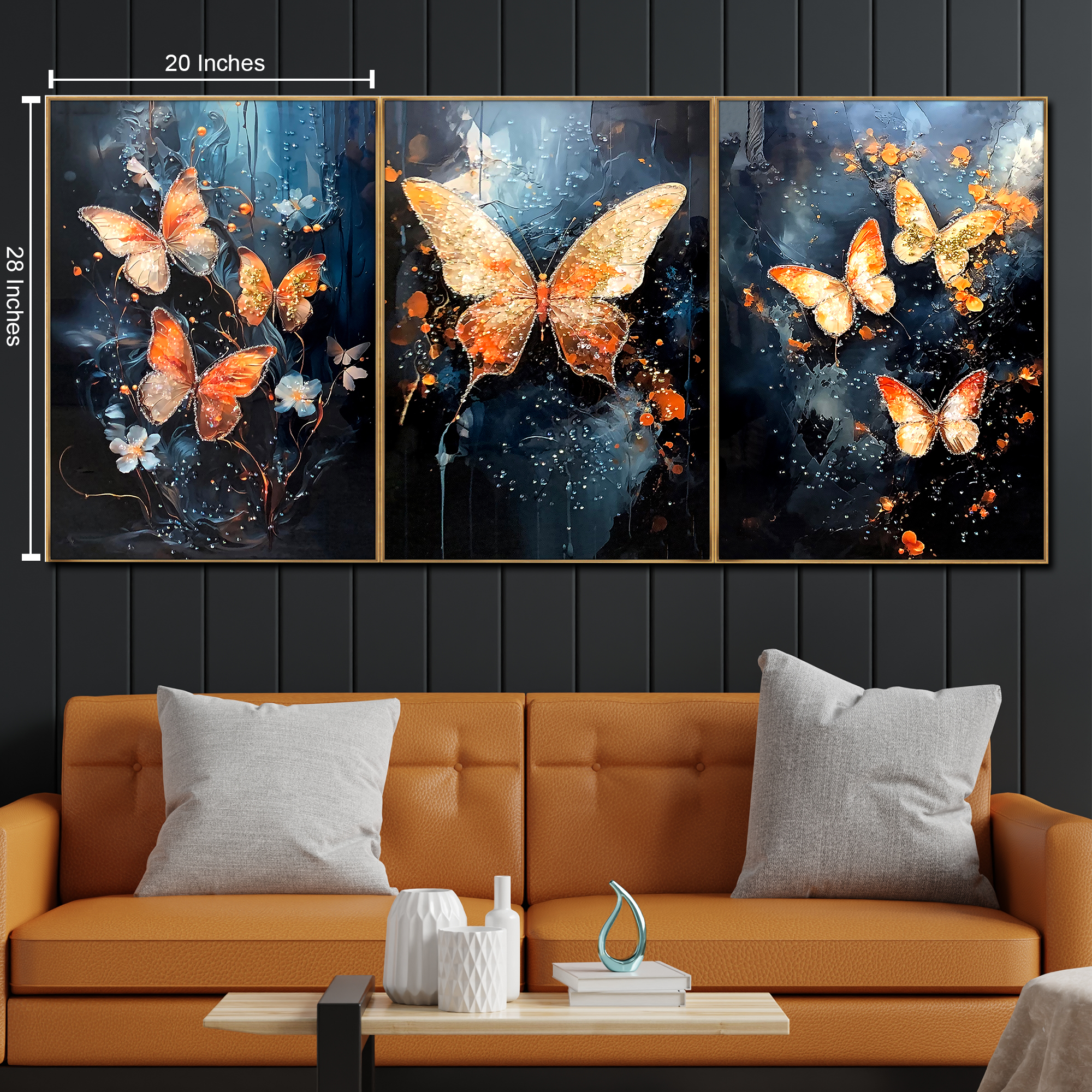 Ethereal Butterfly Wings Crystal Glass Online paintings - Set Of 3