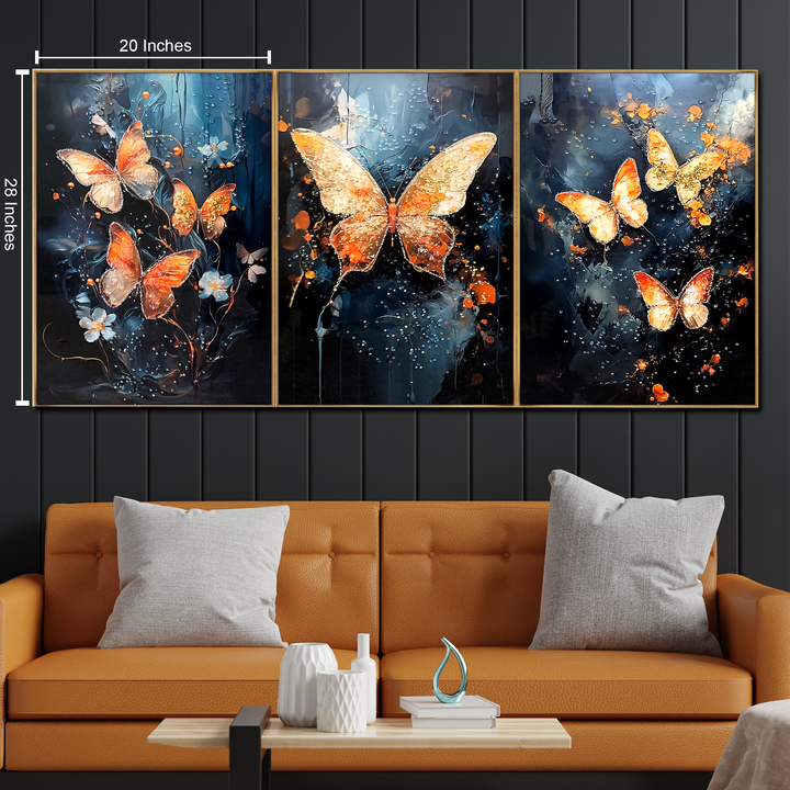 Ethereal Butterfly Wings Crystal Glass Online paintings - Set Of 3