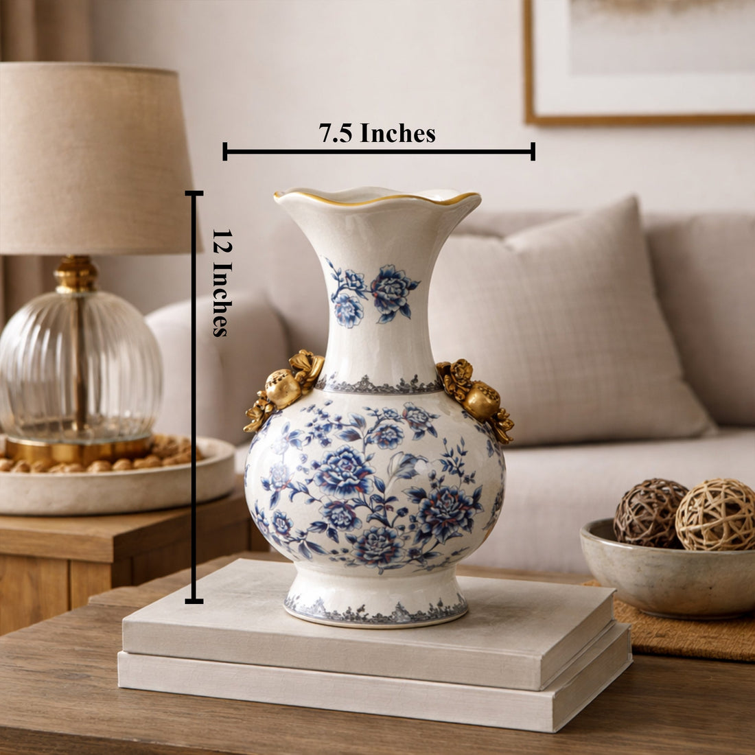 Classic Blue Garden Elegance Decorative Vase & Showpiece - Blue