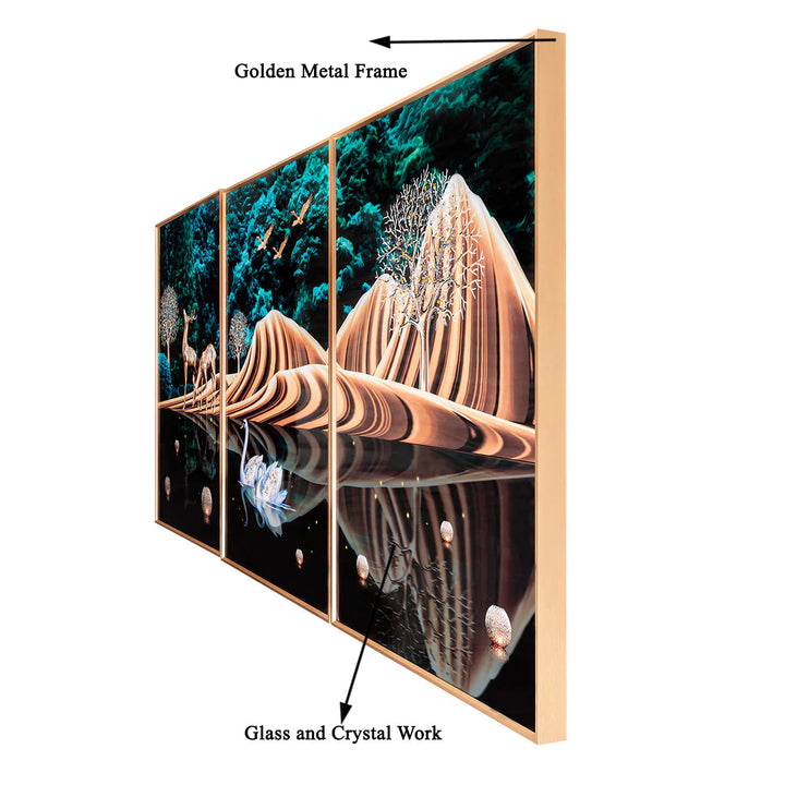 Rejoice with Nature Framed Crystal Glass Decorative Wall Painting Bedroom & Wall Decoration Items - Set of 3