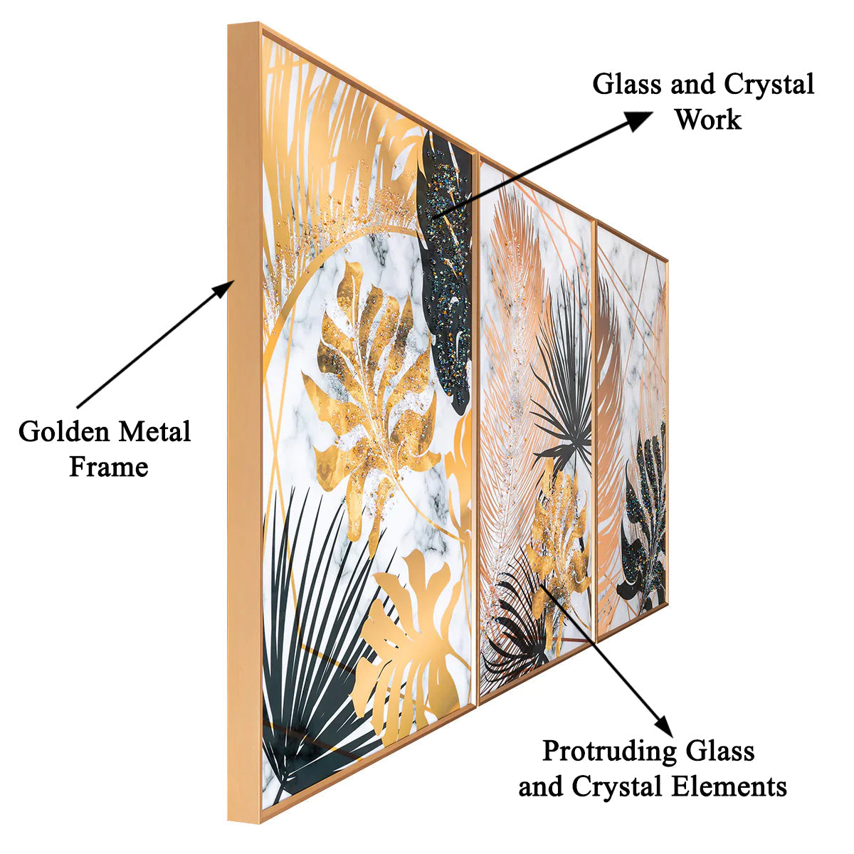 Botanical Bay Framed Crystal Online paintings - Set of 3