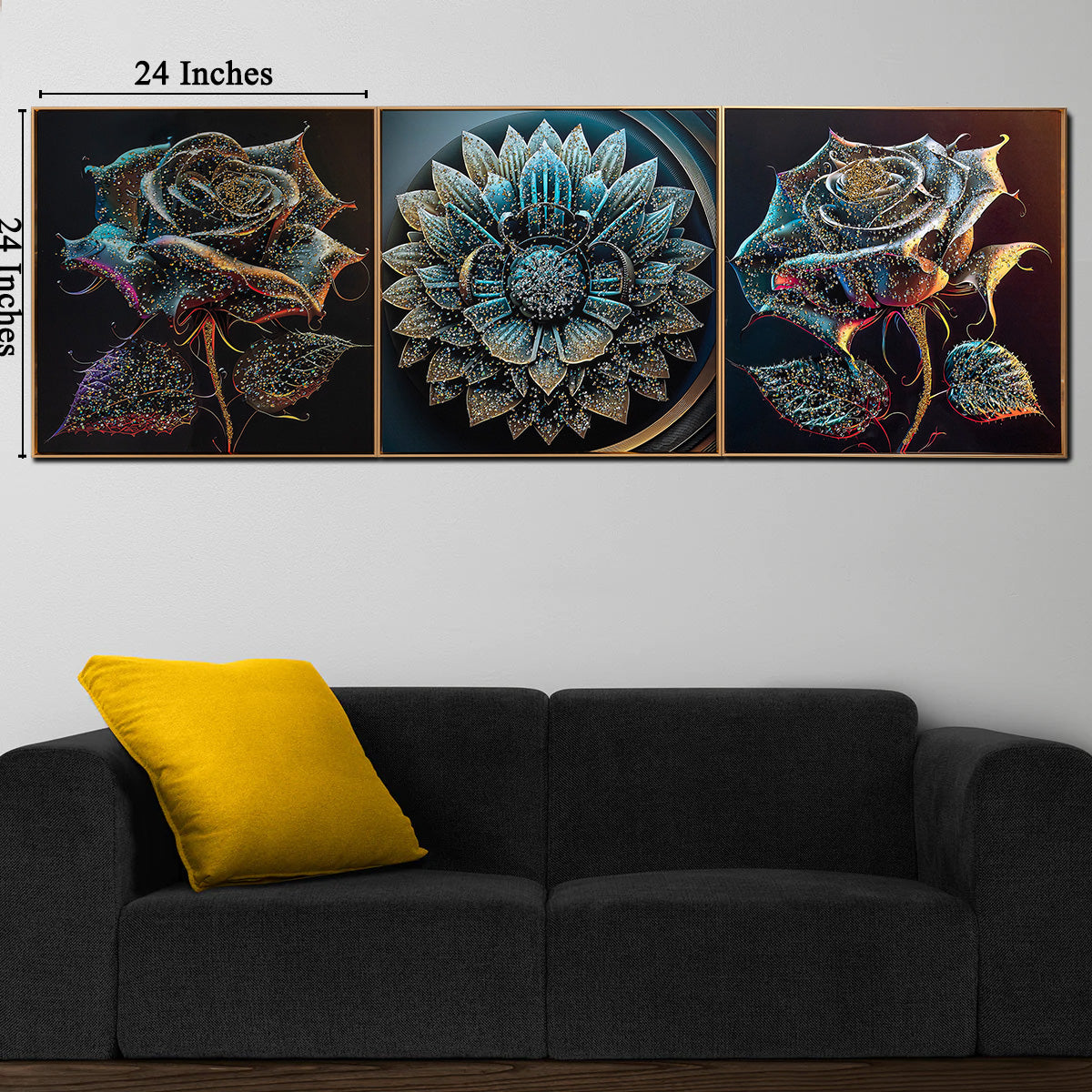 The Urban Chakra Crystal Glass Wall Paintings For Wall Decoration at Home - Set of 3