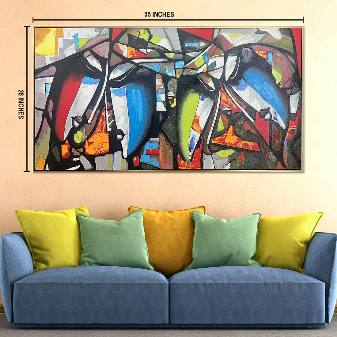 Four Fold Reflection Hand Wall Painting For Home (outer Floater Frame ) (55 x 28 Inches)