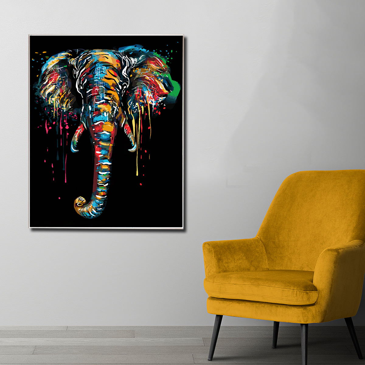 Elephant Paradise Framed Canvas Painting for Wall Art