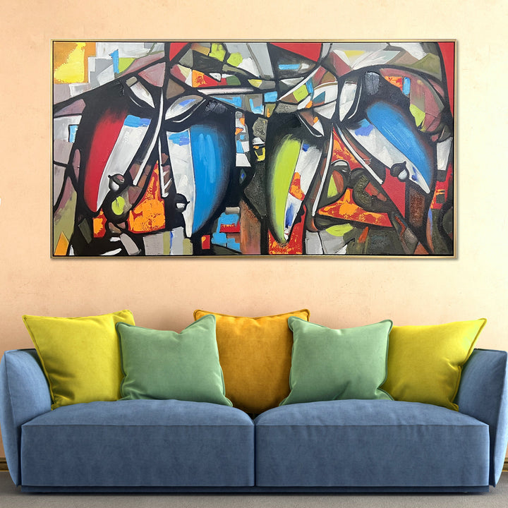 Four Fold Reflection Hand Wall Painting For Home (outer Floater Frame ) (55 x 28 Inches)