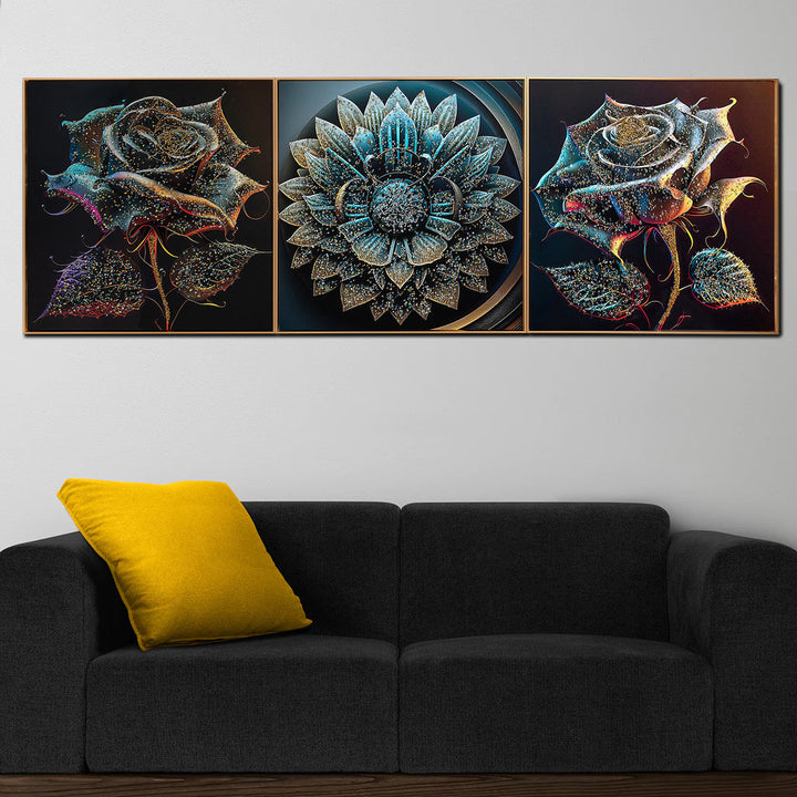 The Urban Chakra Crystal Glass Wall Paintings For Wall Decoration at Home - Set of 3