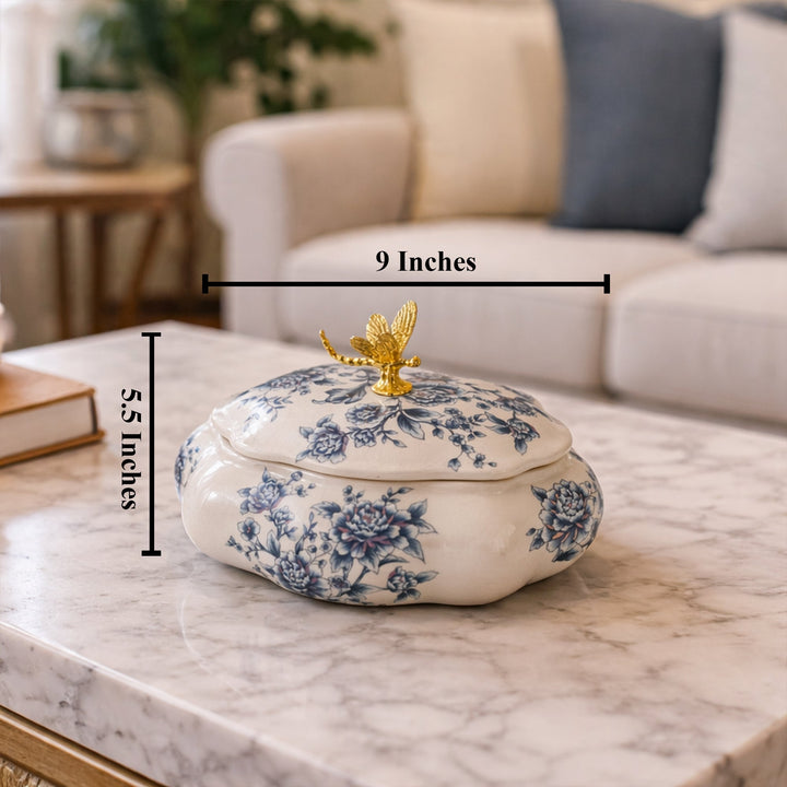 Golden Butterfly Blossom Jar & Showpiece & Item for Home Decoration - Blue