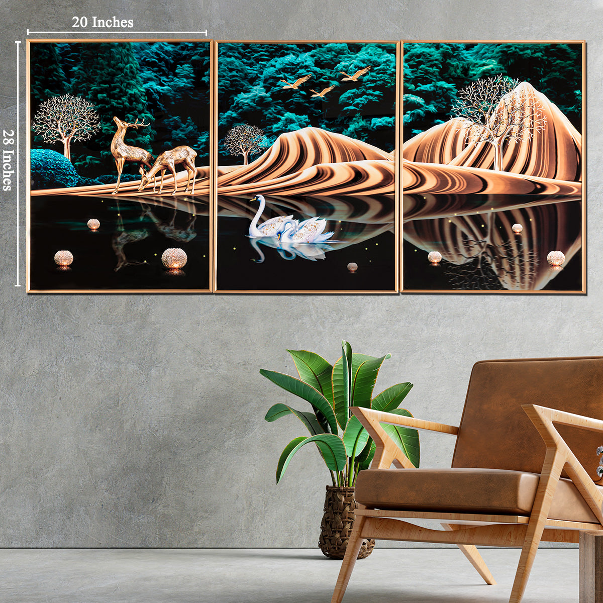 Rejoice with Nature Framed Crystal Glass Decorative Wall Painting Bedroom & Wall Decoration Items - Set of 3