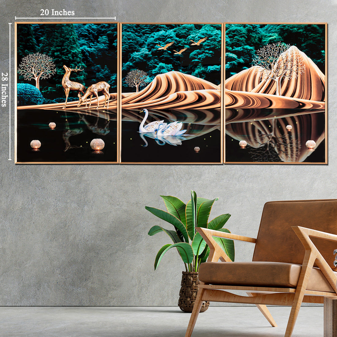 Rejoice with Nature Framed Crystal Glass Decorative Wall Painting Bedroom & Wall Decoration Items - Set of 3