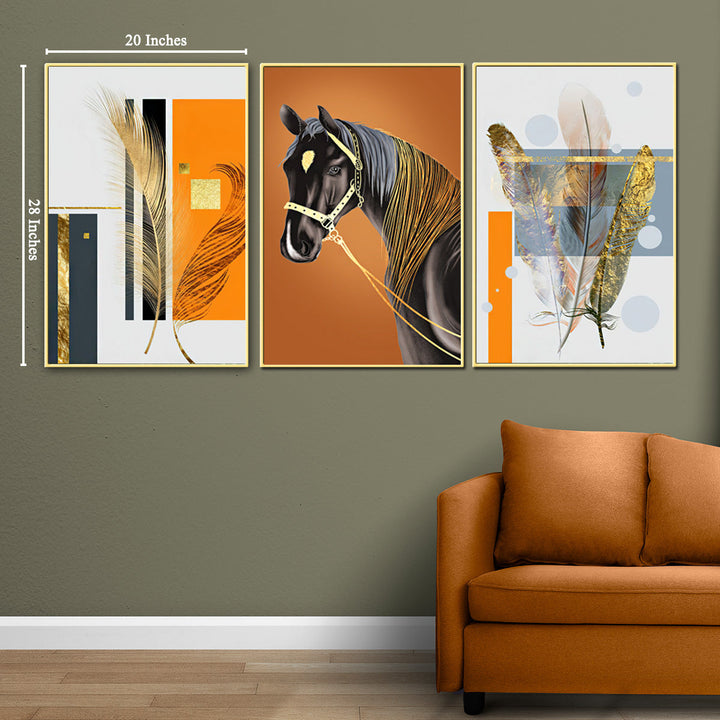 Splendid Stallion Framed Canvas Print - Set of 3